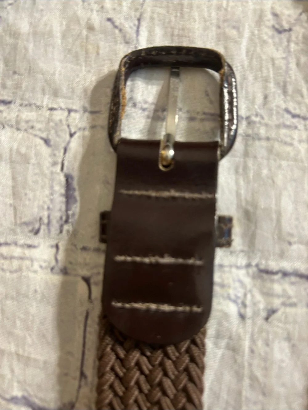 VINTAGE BROWN AND NAVY WITH LEATHER COVERED BUCKLES MEN STRETCH BELTS